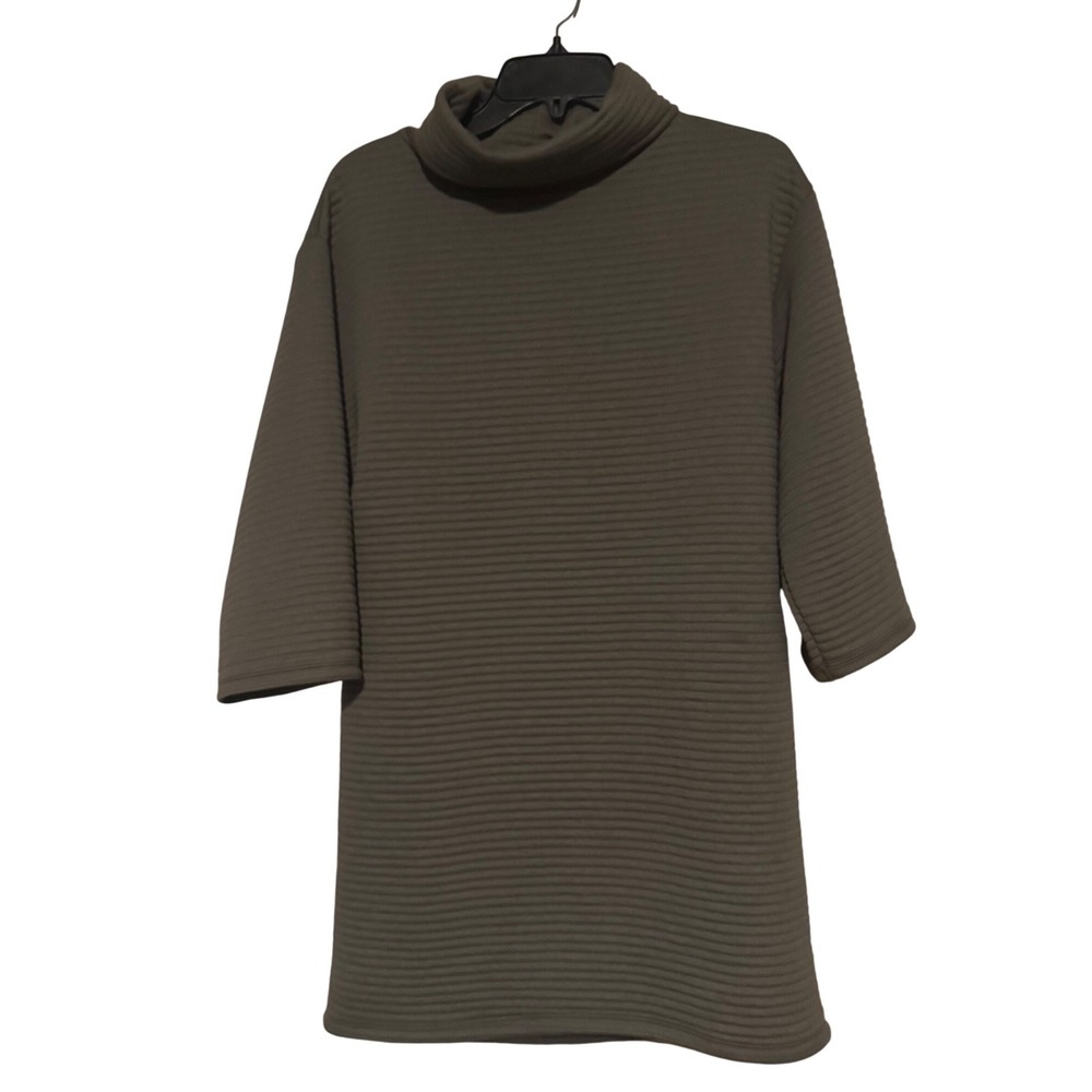 Zara Turtleneck Sweater Dress Tunic Olive Dark Green Ribbed 3/4 Sleeves‎  Size S
